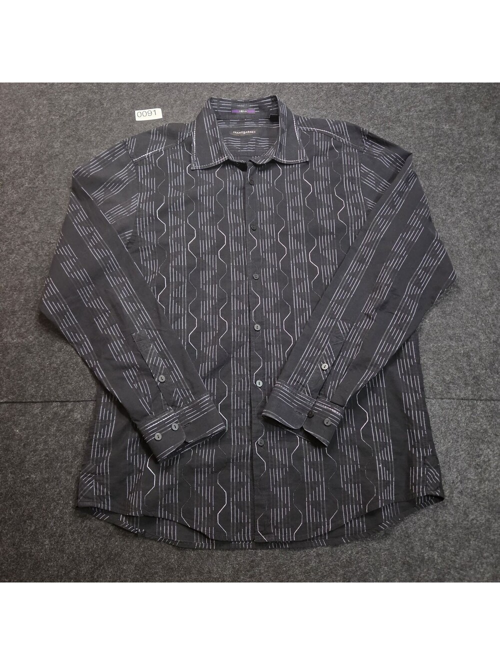 Jhane Barnes Men's XL Black Graphic Jacquard Button Down Shirt
